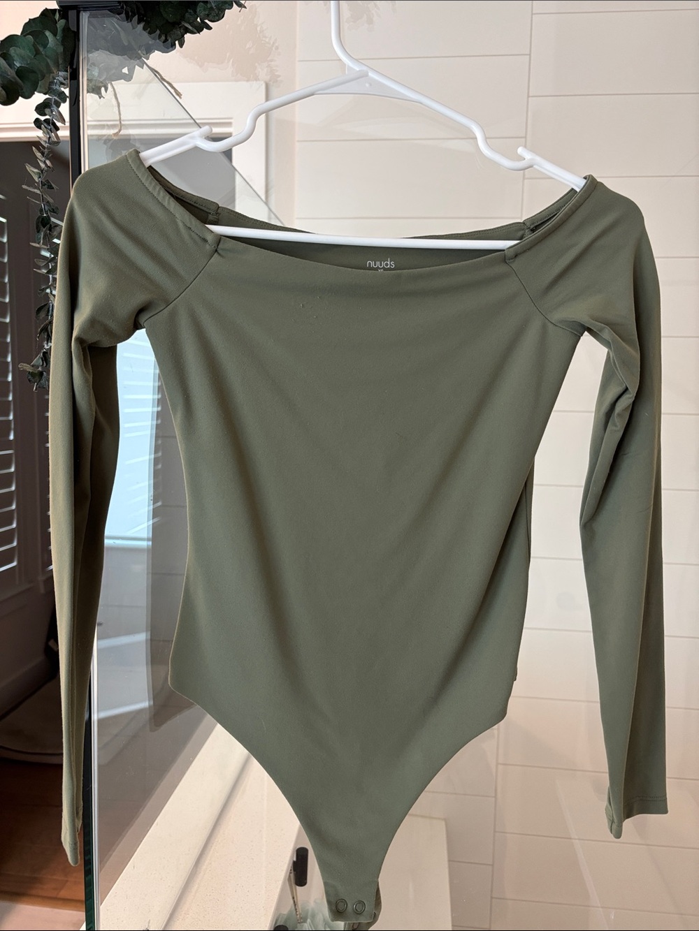 nuuds Olive Green Off-Shoulder Long-Sleeve Bodysuit